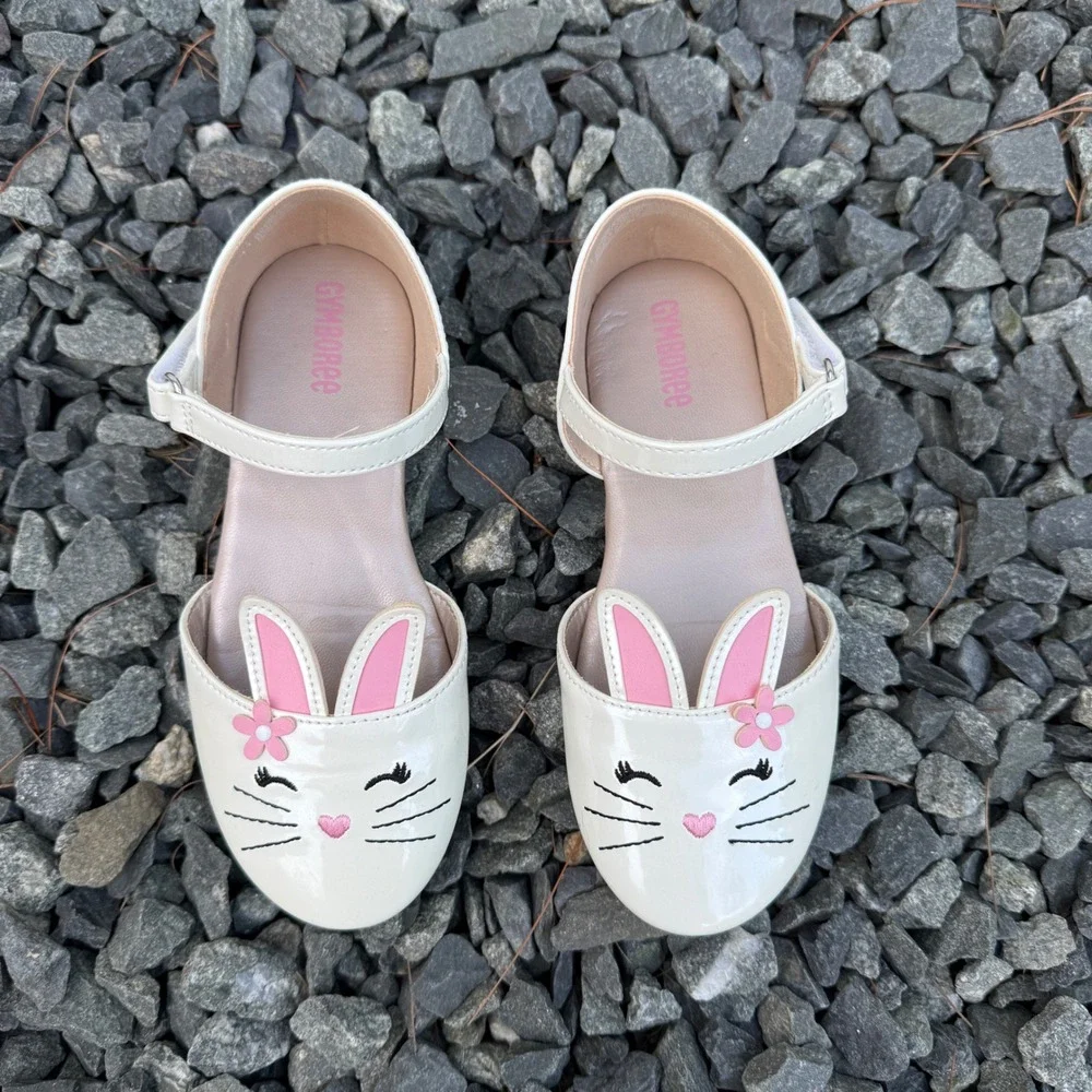 Gymboree Girls Ivory Patent Bunny Face Ankle Strap Dress Shoes Size 11 Kids
